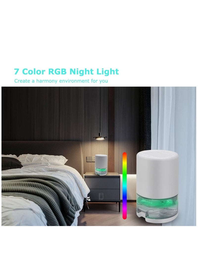 مزيل الرطوبة المحمول الصغير مزيل الرطوبة المنزلي 7 ألوان RGB LED ضوء ليلي مناسب لغرفة النوم في الطابق السفلي وغرفة النوم والحمام وخزانة المرآب 35 أونصة