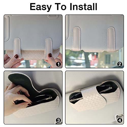 KINIVA Sunglasses Holder for Car Visor Leather Glasses Case with Clips for Car Visor Automotive Interior Visor Accessories Apply to All Car Models (09 Beige) - Image 5