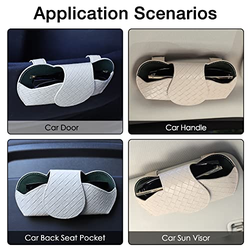KINIVA Sunglasses Holder for Car Visor Leather Glasses Case with Clips for Car Visor Automotive Interior Visor Accessories Apply to All Car Models (09 Beige) - Image 4