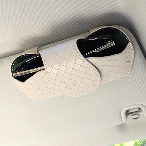KINIVA Sunglasses Holder for Car Visor Leather Glasses Case with Clips for Car Visor Automotive Interior Visor Accessories Apply to All Car Models (09 Beige) - Image 1