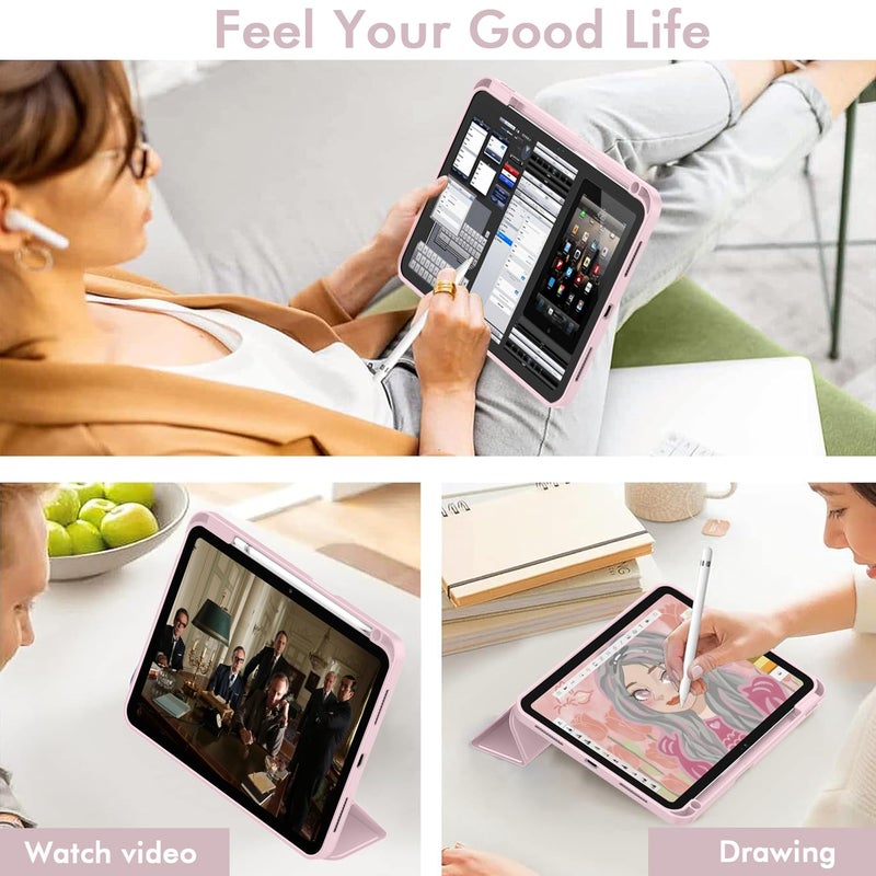 iMieet Case for iPad (A16)/iPad 10th Generation [11-Inch 2025/10.9 Inch 2022], Trifold Stand Smart Cover with Pencil Holder and Soft TPU Back, Supports Touch ID(Pink) - Image 5