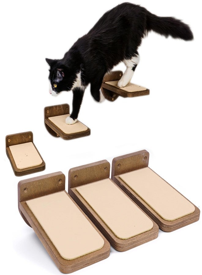 INICIO Cat Wall Stairs - Set of 3 Wall Steps for Cats to Climb with Fixtures, 8.7"x4.7" - Floating Steps for Climbing or Playing - for Kittens and Adult Cats, Dark Brown - Image 1