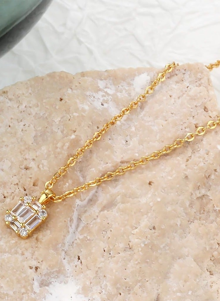 Diamond Pendant Necklace for Women， Dainty Gold Layered Necklaces 14k Gold Plated Stacked Cuban Paperclip Chain Choker Necklaces Aesthetic Simple Gold Necklace Jewelry Gifts for Women Girls - Image 1