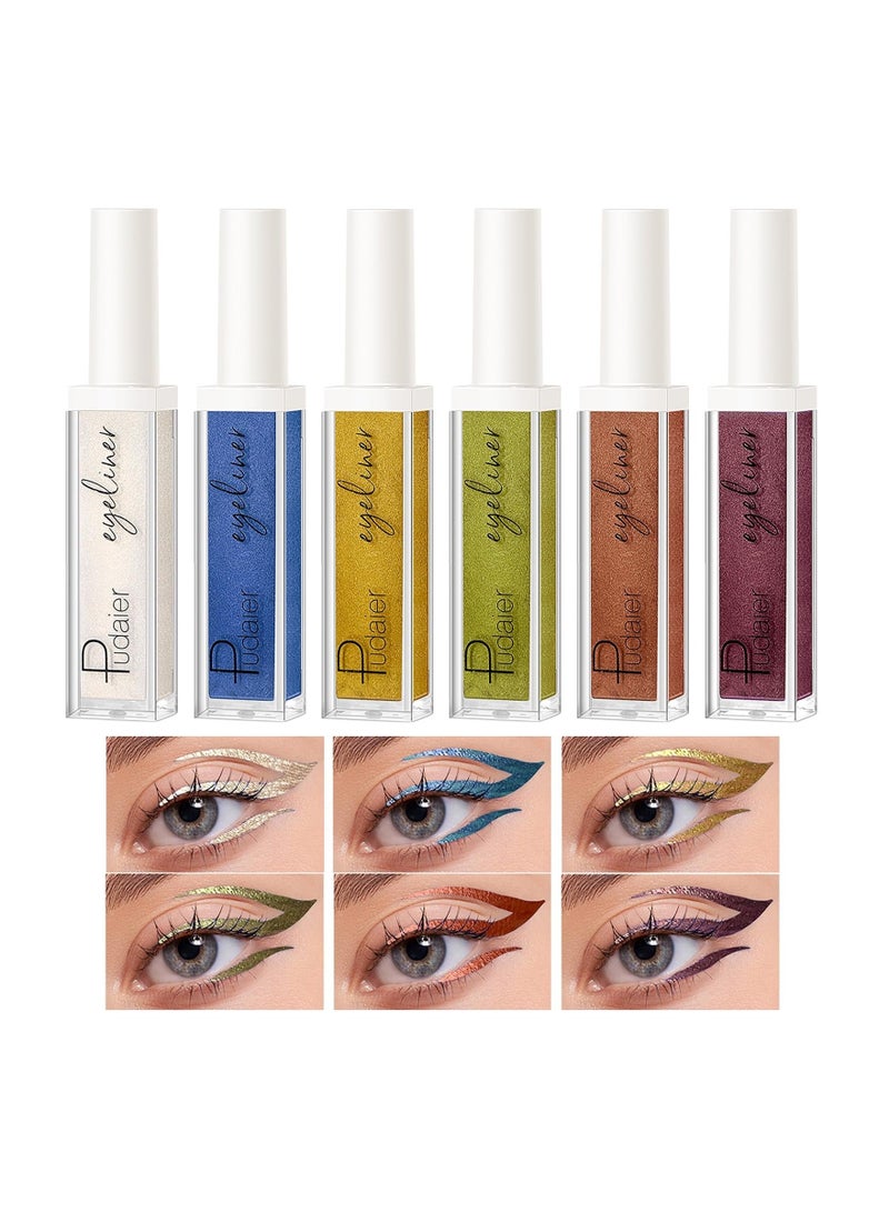 كابتن تيك 6Pcs Liquid Glitter Eyeliner Set, Waterproof Shimmer Liquid Eyeliner Liner, Colorful Eyeliner Metallic Eyeshadow Eyes Makeup with Precise Tip for Face Lips Art Party Festival Makeup - Image 1