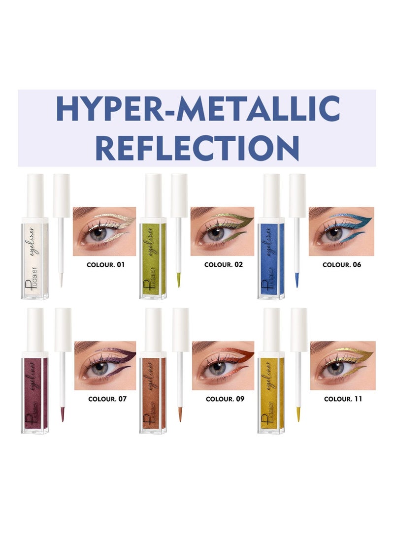 كابتن تيك 6Pcs Liquid Glitter Eyeliner Set, Waterproof Shimmer Liquid Eyeliner Liner, Colorful Eyeliner Metallic Eyeshadow Eyes Makeup with Precise Tip for Face Lips Art Party Festival Makeup - Image 2