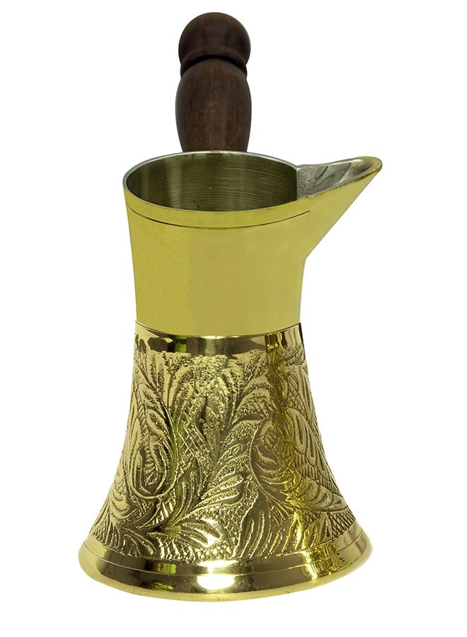 Majestic Brass Turkish Coffee Pot – Capacity: 200 ml (Medium Size), Embossed Design, Golden Color – Handcrafted with Wooden Handle, Perfect for Turkish Coffee, Arabic Coffee, Tea, Milk, and Hot Beverages - Image 3