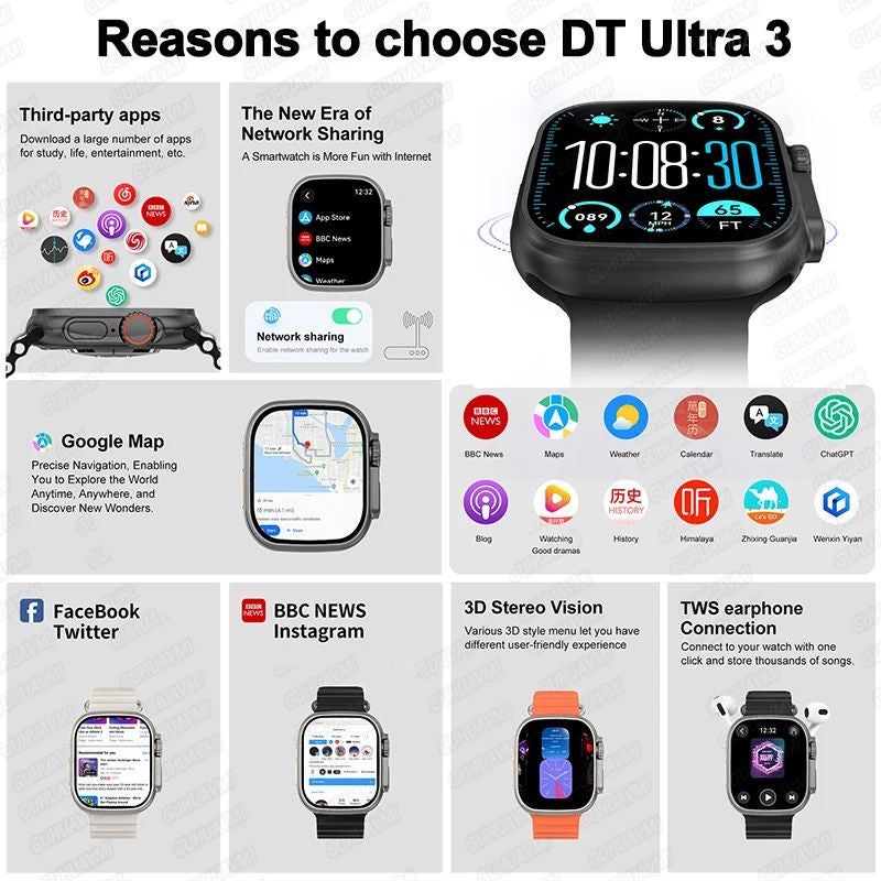 2025 New Original Watch DT Ultra 3 Pro Smart Watch Men Google map NFC GPS Tracker HD BT Call IP68 Waterproof smart watches Women - Image 3
