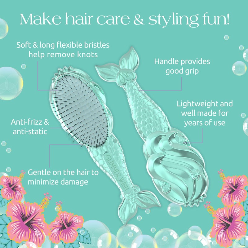 Glimmer Wish Mermaid Detangling Hair Brush for Kids - Anti Frizz and Anti Static - Soft and Long Bristles to Detangle With Ease - Gentle on Hair Kids Hair Brush - Image 4