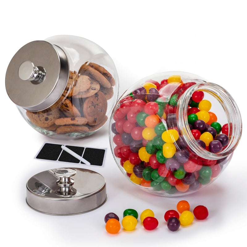 Set of 2 Large Glass Cookie Jars for Kitchen Counter  Marker  Labels  1 Gallon Food Storage Canisters with Airtight Lids Coin  Penny Jar for Candy Buffet Coffee Laundry Detergent Holder