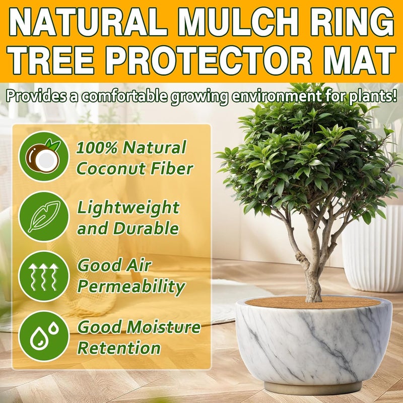 ZeeDix 3 Pack Coconut Fiber Mulch Ring, 24 Inch Coco Coir Tree Ring Mulch Mat, 100% Natural Tree Protector Mat Plant Cover Ring Coconut Coir Discs Tree Mats Mulch Rings for Indoor Outdoor Trees Plants - Image 3
