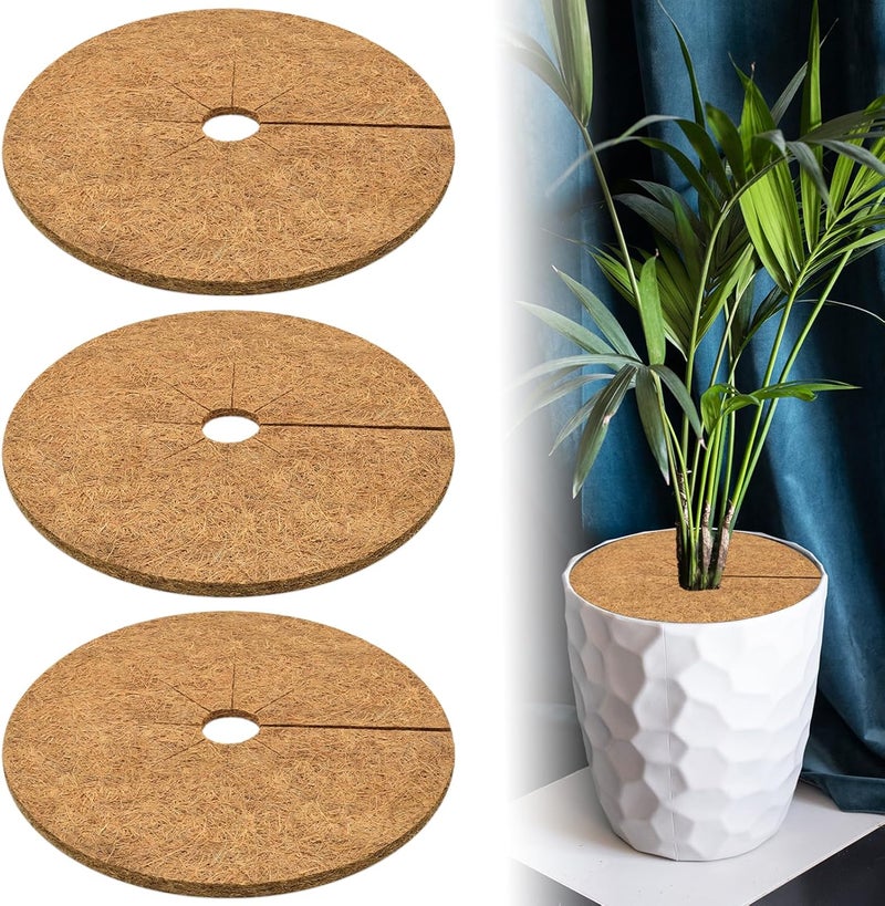 ZeeDix 3 Pack Coconut Fiber Mulch Ring, 24 Inch Coco Coir Tree Ring Mulch Mat, 100% Natural Tree Protector Mat Plant Cover Ring Coconut Coir Discs Tree Mats Mulch Rings for Indoor Outdoor Trees Plants - Image 1
