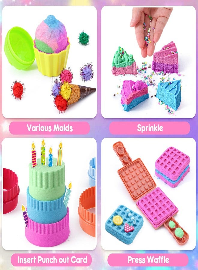 Golray Ice Cream Sensory Bin for Girls, Play Sand Art Kit with Sandbox, 2lb Magic Sand, Cake & Waffle Molds, Pretend Play Desserts Toys, Sensory Toy Set Gifts for Girl Toddlers Ages 3 4 5 6 7 8 - Image 5