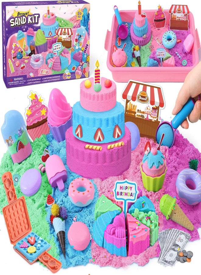 Golray Ice Cream Sensory Bin for Girls, Play Sand Art Kit with Sandbox, 2lb Magic Sand, Cake & Waffle Molds, Pretend Play Desserts Toys, Sensory Toy Set Gifts for Girl Toddlers Ages 3 4 5 6 7 8 - Image 1