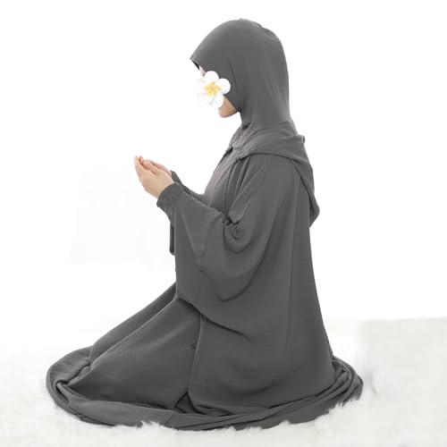 khalat Muslim Prayer Dress Abaya Solid One-Piece Hoodie Abaya Dress for Women Long Maxi Dress Islamic Dubai Jilbab Dark Gray - Image 5