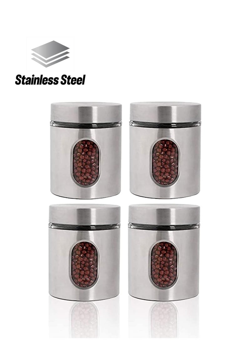 4 piece set Stainless Steel Food Storage Canister Sets with Glass Visible Window & Airtight Lids,Airtight Sugar Coffee Tea Candy Storage Jars，Food Storage Containers Grain Storage Tank (600ml) - Image 1