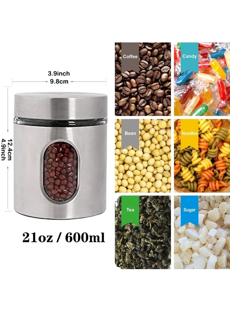 4 piece set Stainless Steel Food Storage Canister Sets with Glass Visible Window & Airtight Lids,Airtight Sugar Coffee Tea Candy Storage Jars，Food Storage Containers Grain Storage Tank (600ml) - Image 2