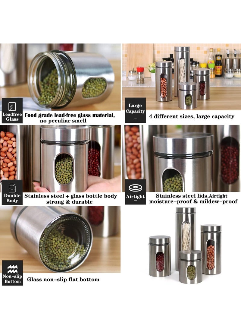 4 piece set Stainless Steel Food Storage Canister Sets with Glass Visible Window & Airtight Lids,Airtight Sugar Coffee Tea Candy Storage Jars，Food Storage Containers Grain Storage Tank (600ml) - Image 4