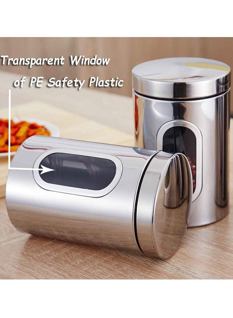 4 piece set Stainless Steel Food Storage Canister Sets with Glass Visible Window & Airtight Lids,Airtight Sugar Coffee Tea Candy Storage Jars，Food Storage Containers Grain Storage Tank (600ml) - Image 3