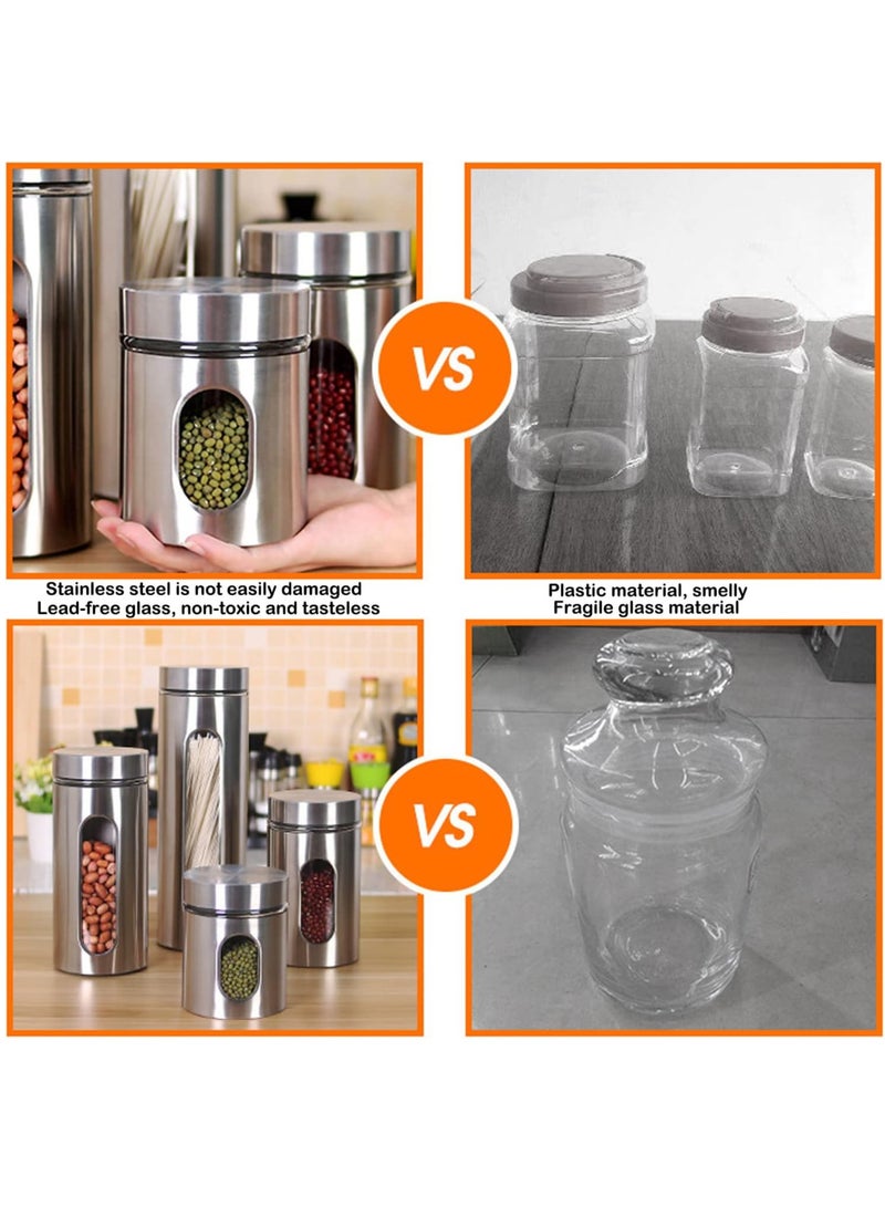 4 piece set Stainless Steel Food Storage Canister Sets with Glass Visible Window & Airtight Lids,Airtight Sugar Coffee Tea Candy Storage Jars，Food Storage Containers Grain Storage Tank (600ml) - Image 5