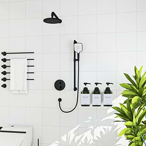 GOYISEE Shampoo and Conditioner Dispenser for Shower Wall 3 Chamber - Drill Free Square Shower Soap Dispenser Wall Mount with Waterproof Labels (3 Bottles 3 Wall Mounts-Green) - Image 2
