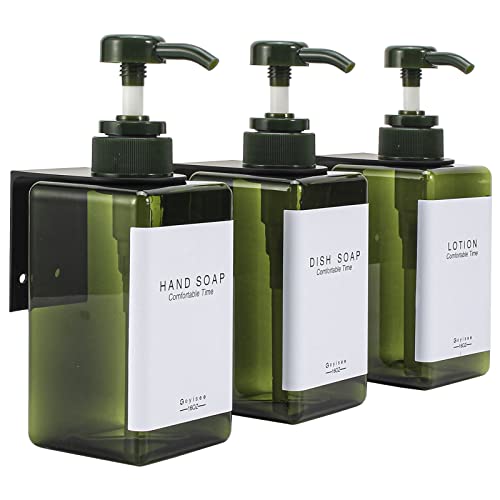 GOYISEE Shampoo and Conditioner Dispenser for Shower Wall 3 Chamber - Drill Free Square Shower Soap Dispenser Wall Mount with Waterproof Labels (3 Bottles 3 Wall Mounts-Green) - Image 1