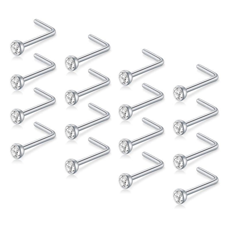 D.Bella Silver Nose Studs, 20G Silver Nose Ring Bend Nose Ring L Shaped Nose Stud for Body Piercing Jewelry