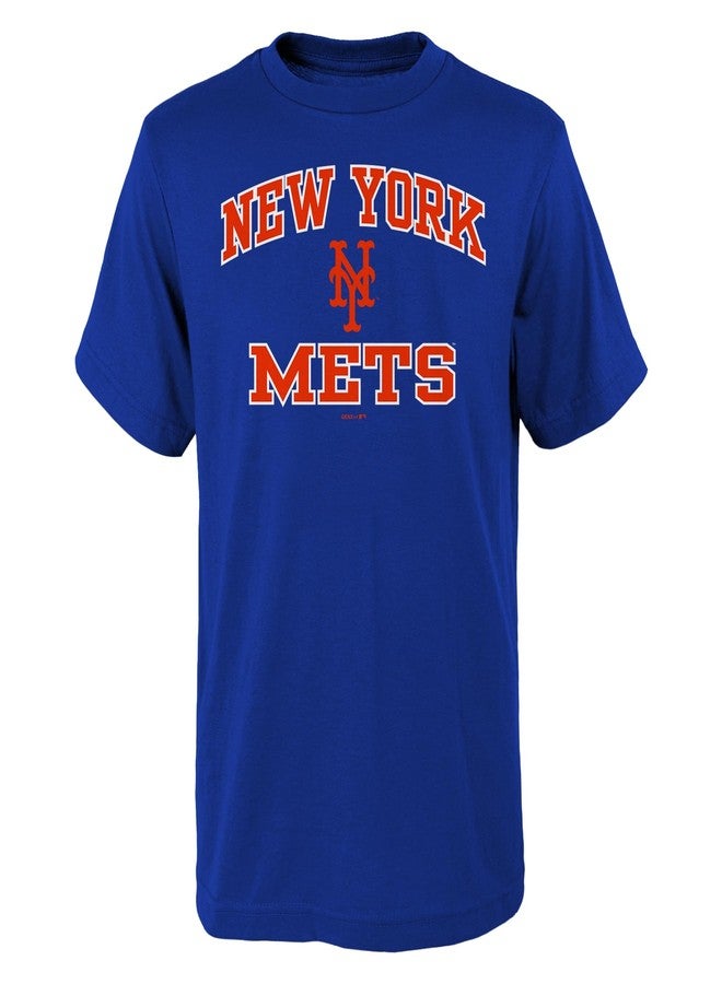 Outerstuff MLB Kids Youth 8-20 Official City Headline Arch Logo Team T-Shirt (US, Numeric, Size: 10-12, Regular, New York Mets - Blue) - Image 1