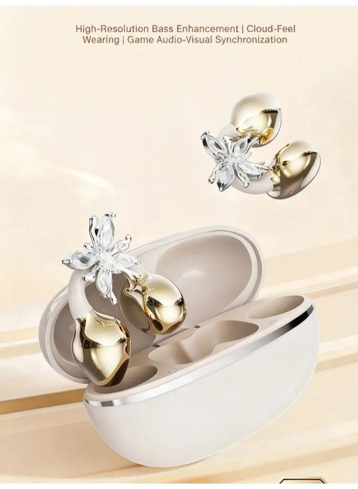 Jliyru Clip On Earbuds Open Ear Wireless Headphones with Crystal Earrings, Secure Fit Comfortable Painless Ear Clip Earbuds, 50H Playtime - Image 5