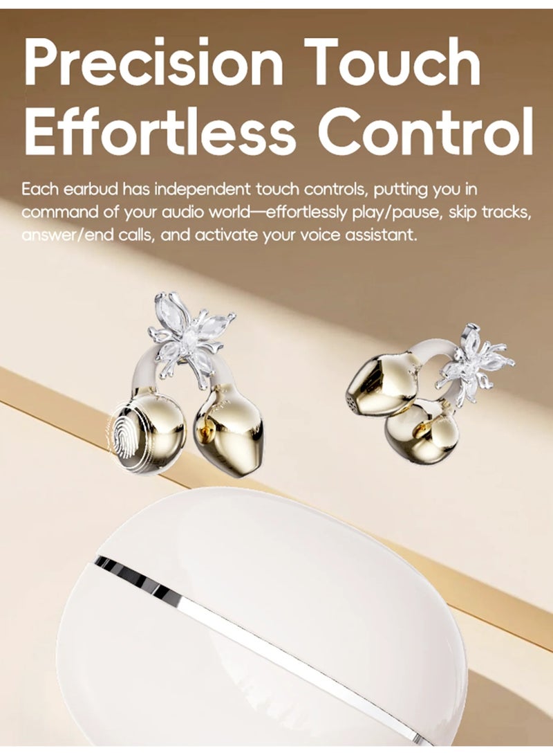 Jliyru Clip On Earbuds Open Ear Wireless Headphones with Crystal Earrings, Secure Fit Comfortable Painless Ear Clip Earbuds, 50H Playtime - Image 4