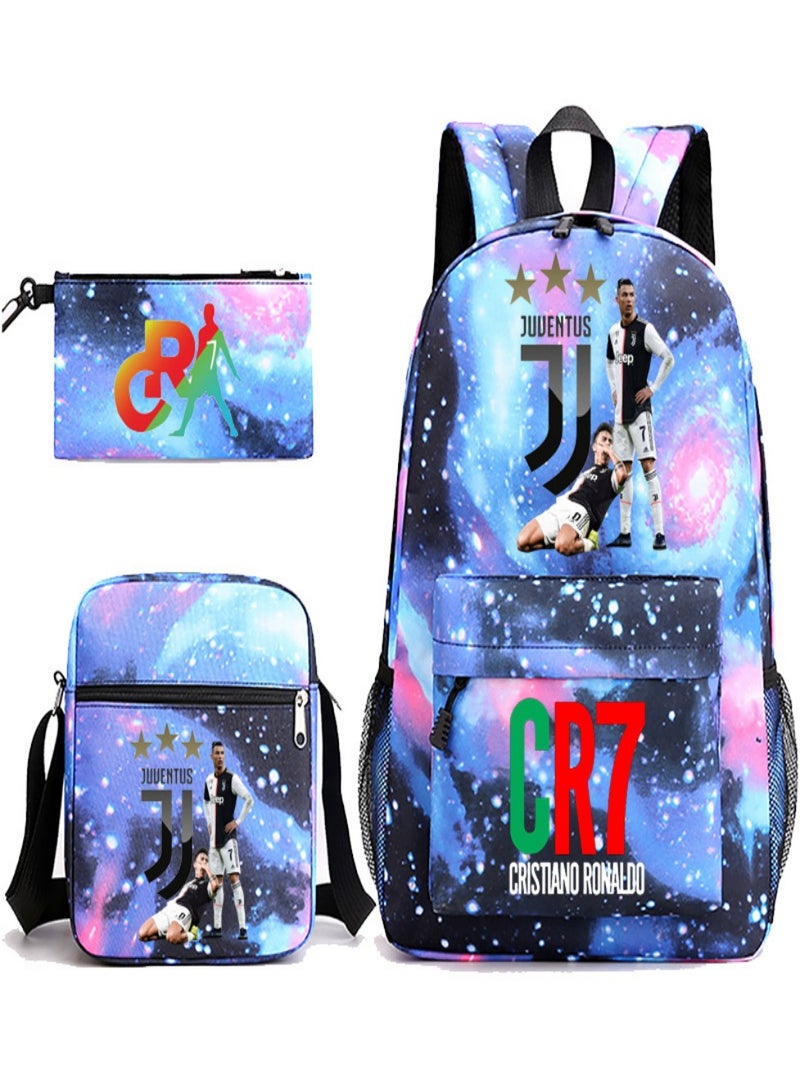 C Ronaldo Children Backpack Schoolbag Teen Student School Book bag with Lunch Box Pen Case 3 in 1 for Kids