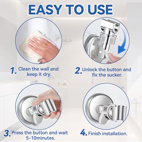 PROZADAHAO Adjustable Shower Head Holder, Bathroom Suction Cup Bracket for Handheld Shower, Removable Wall Mount (Silver-2) - Image 5