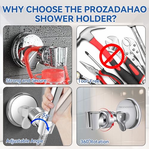 PROZADAHAO Adjustable Shower Head Holder, Bathroom Suction Cup Bracket for Handheld Shower, Removable Wall Mount (Silver-2) - Image 2