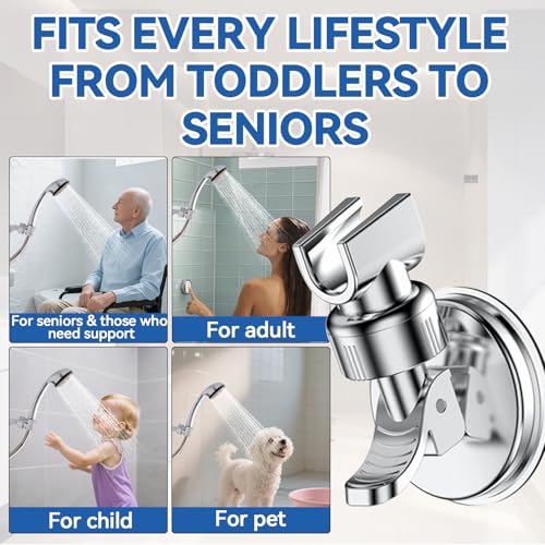 PROZADAHAO Adjustable Shower Head Holder, Bathroom Suction Cup Bracket for Handheld Shower, Removable Wall Mount (Silver-2) - Image 3