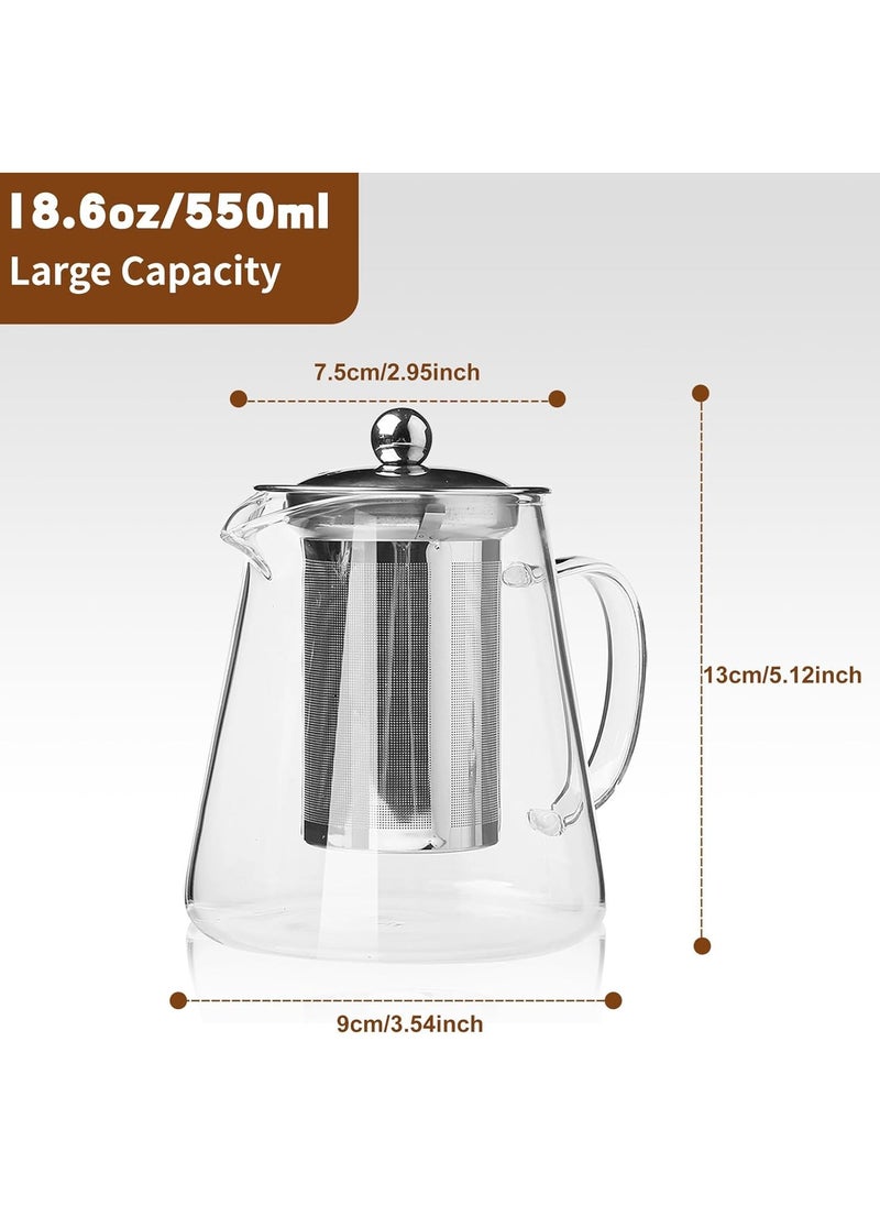 NNEWVANTE Glass Teapot, Tea Pot with Removable Infusers for Loose Tea, Borosilicate Glass Tea Kettle Tea Maker Stovetop for Party, Camping,Travel (550ML)  - Image 3