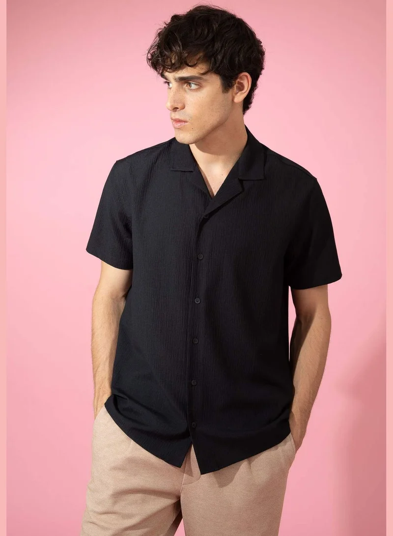 DeFacto Man Modern Fit Resort Neck Woven Top Short Sleeve Shirt