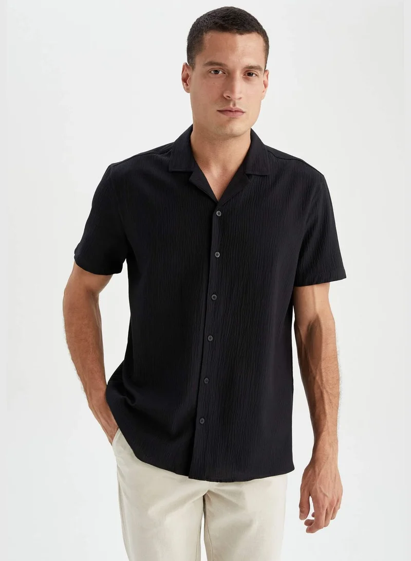 DeFacto Man Modern Fit Resort Neck Woven Top Short Sleeve Shirt