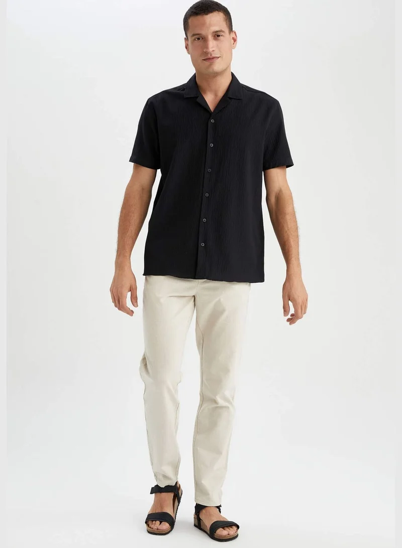 DeFacto Man Modern Fit Resort Neck Woven Top Short Sleeve Shirt