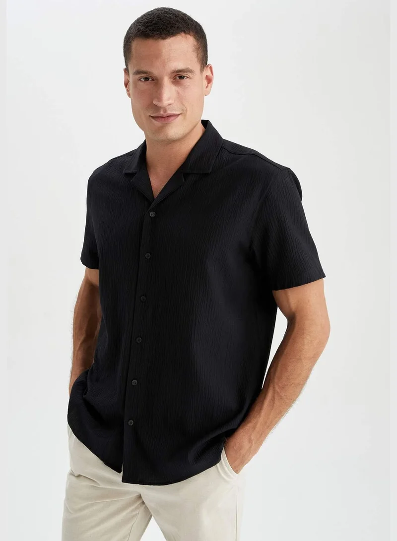 DeFacto Man Modern Fit Resort Neck Woven Top Short Sleeve Shirt
