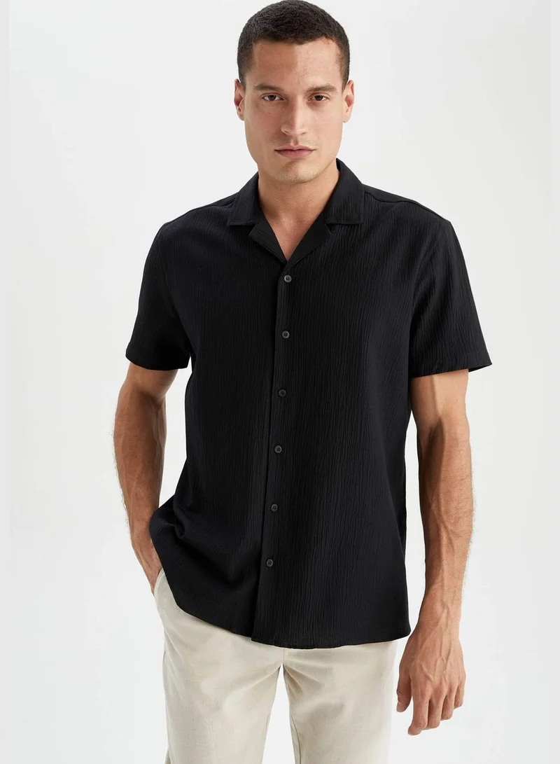 DeFacto Man Modern Fit Resort Neck Woven Top Short Sleeve Shirt