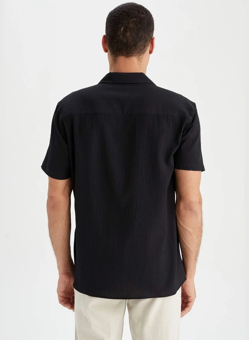 DeFacto Man Modern Fit Resort Neck Woven Top Short Sleeve Shirt