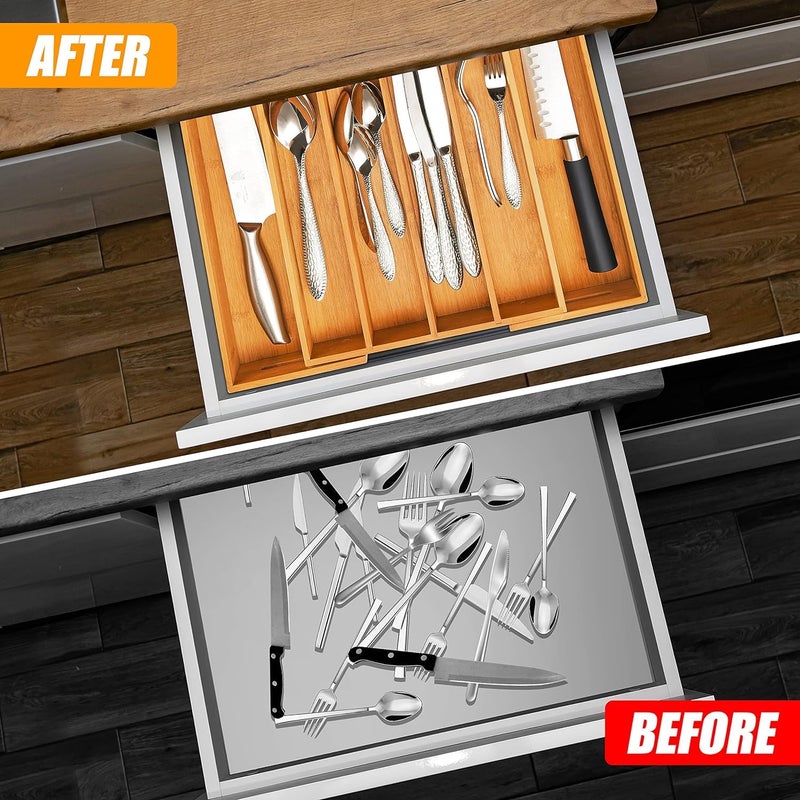 Bellsal Kitchen Silverware Drawer Organizer and Storage Flatware Cutlery Utensil Holder Spice Rack Containers Bathroom Counter Cabinet Office Desk Makeup Drawer Tray Kitchen and Dining Tools Decor Accessories - Image 2