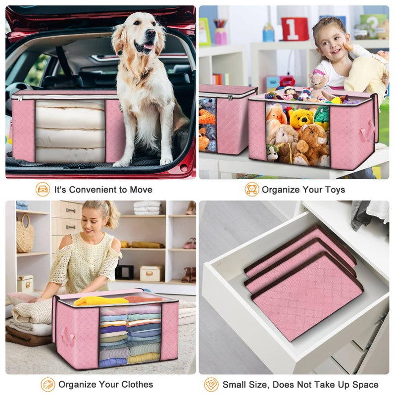 Budding Joy 90 L Large Storage Bags, 6 Pack Clothes Bins Foldable Closet Organizer Containers for Blanket, Comforters, Bed Sheets, Pillows (Pink) - Image 5