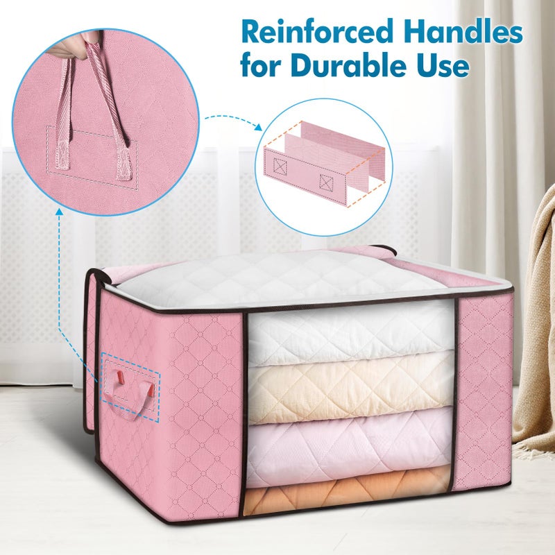 Budding Joy 90 L Large Storage Bags, 6 Pack Clothes Bins Foldable Closet Organizer Containers for Blanket, Comforters, Bed Sheets, Pillows (Pink) - Image 3
