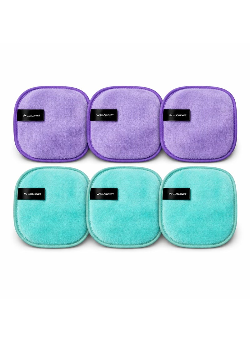 Wownect (Pack of 6) Makeup Remover Cloth Reusable Microfiber Face Towel Washable, Square Facial Cleansing Cloths [6 Per Pack] [Machine Washable] [5.9x5.9inch] - Purple/Green - Image 1