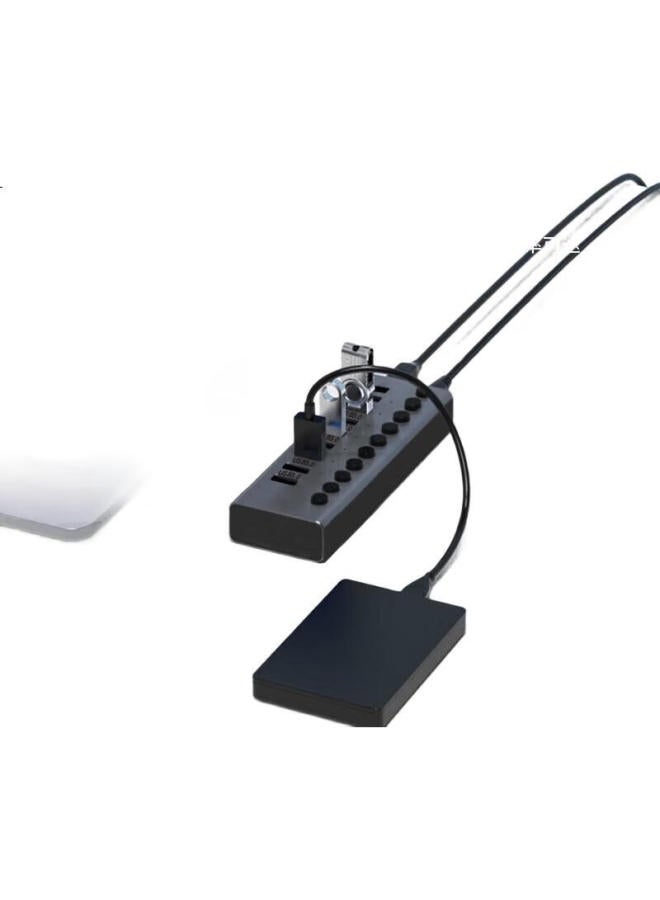 aigo Usb Hub 3.0, 10-Port Expansion Dock With Independent Power Laptop Adapter Cable, Usb Expansion Converter H10 (Metal) - Image 1