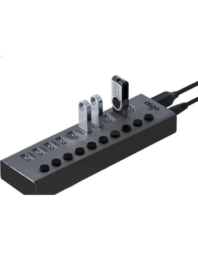 aigo Usb Hub 3.0, 10-Port Expansion Dock With Independent Power Laptop Adapter Cable, Usb Expansion Converter H10 (Metal) - Image 3