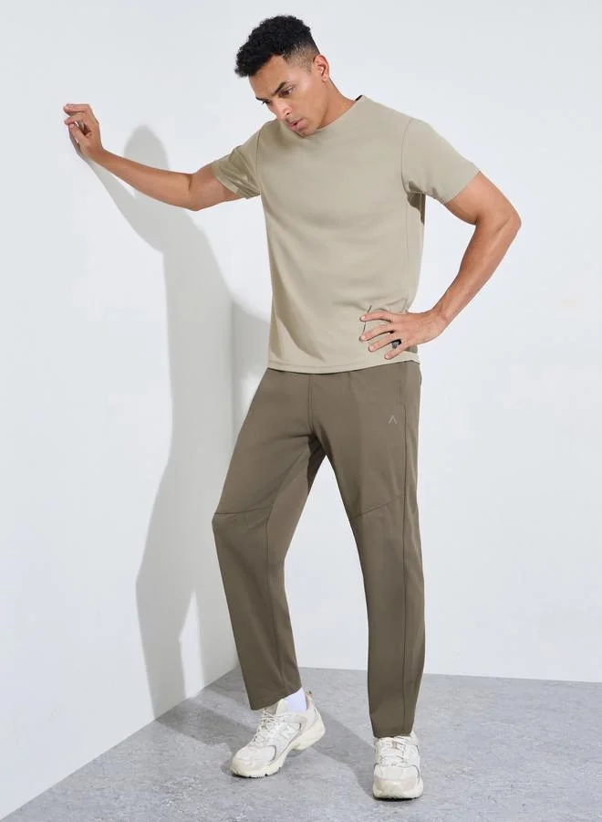 Styli Beige Solid Patchwork Detail Regular Fit Active T-Shirt