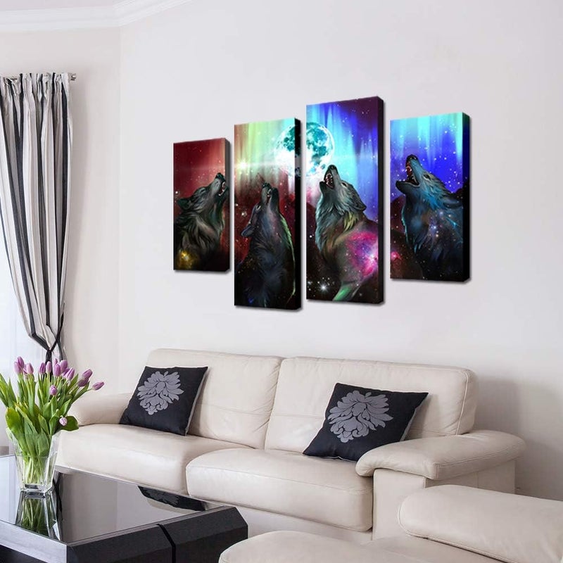 BPA 4 Piece Wolf Howling Wall Art - Image 3