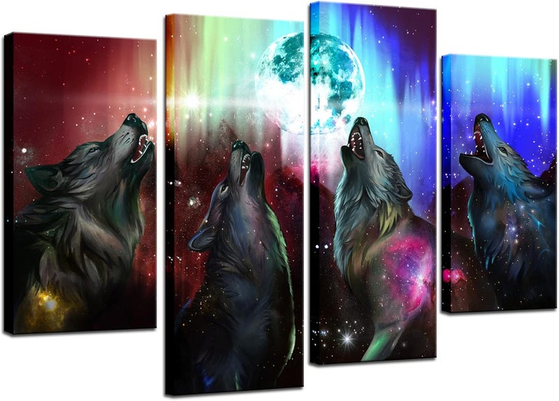 BPA 4 Piece Wolf Howling Wall Art - Image 1