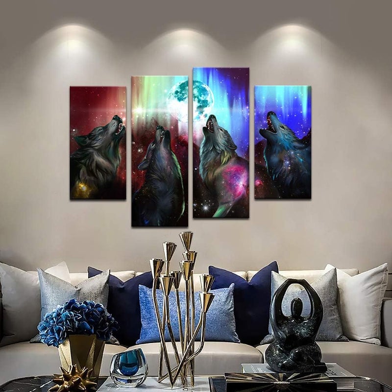 BPA 4 Piece Wolf Howling Wall Art - Image 2